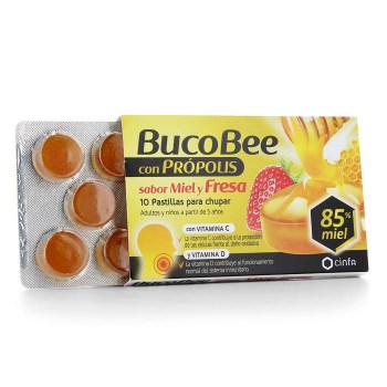 bucobee con propolis pastillas para chupar miel y fresa 10 pastillas